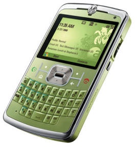 a lime green moto q9c smartphone